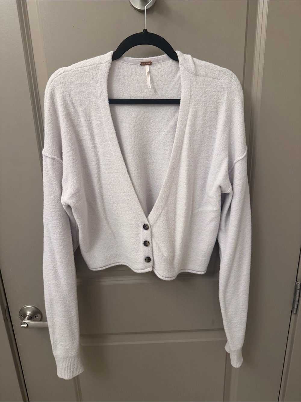 Free People Cropped V-Neck Button Front Hoodie - Ivory